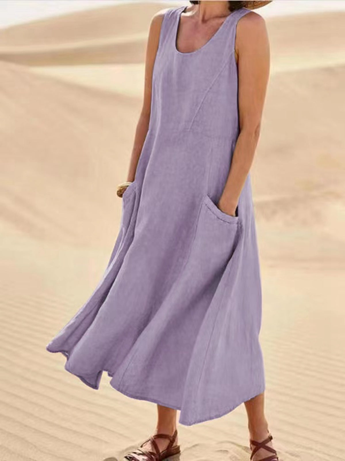 Women's Summer Sleeveless Cotton Linen Dress Dresses