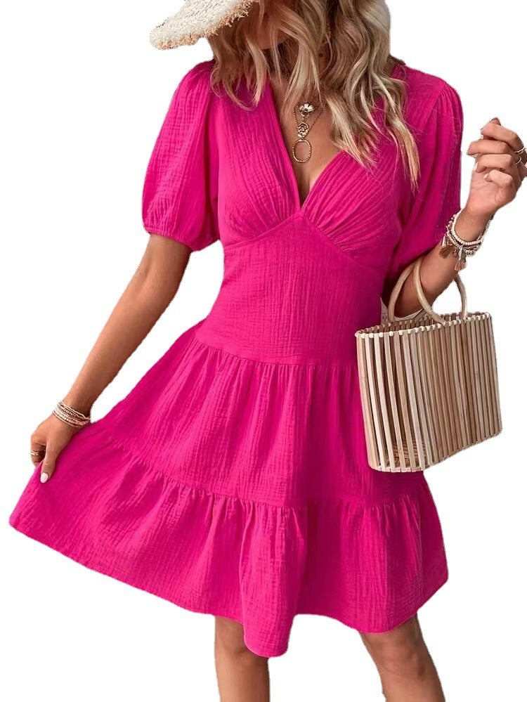 Independent Summer Solid Color High Waist Dresses