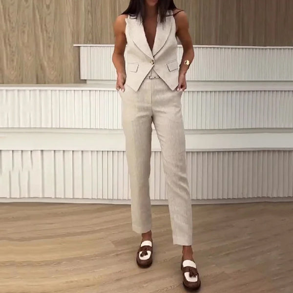 Women's Leisure Commute Solid Color Trousers Two-piece Suits