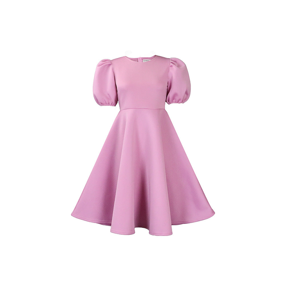 Round Neck Graceful Puff Sleeve Waist-controlled Dresses