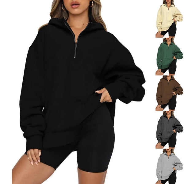 Women's Half Zipper Pullover Long Sleeve Hooded Tops