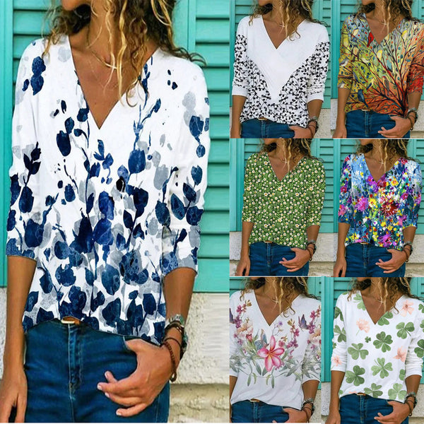 Women's Creative Printed Long-sleeved Casual T-shirt Blouses