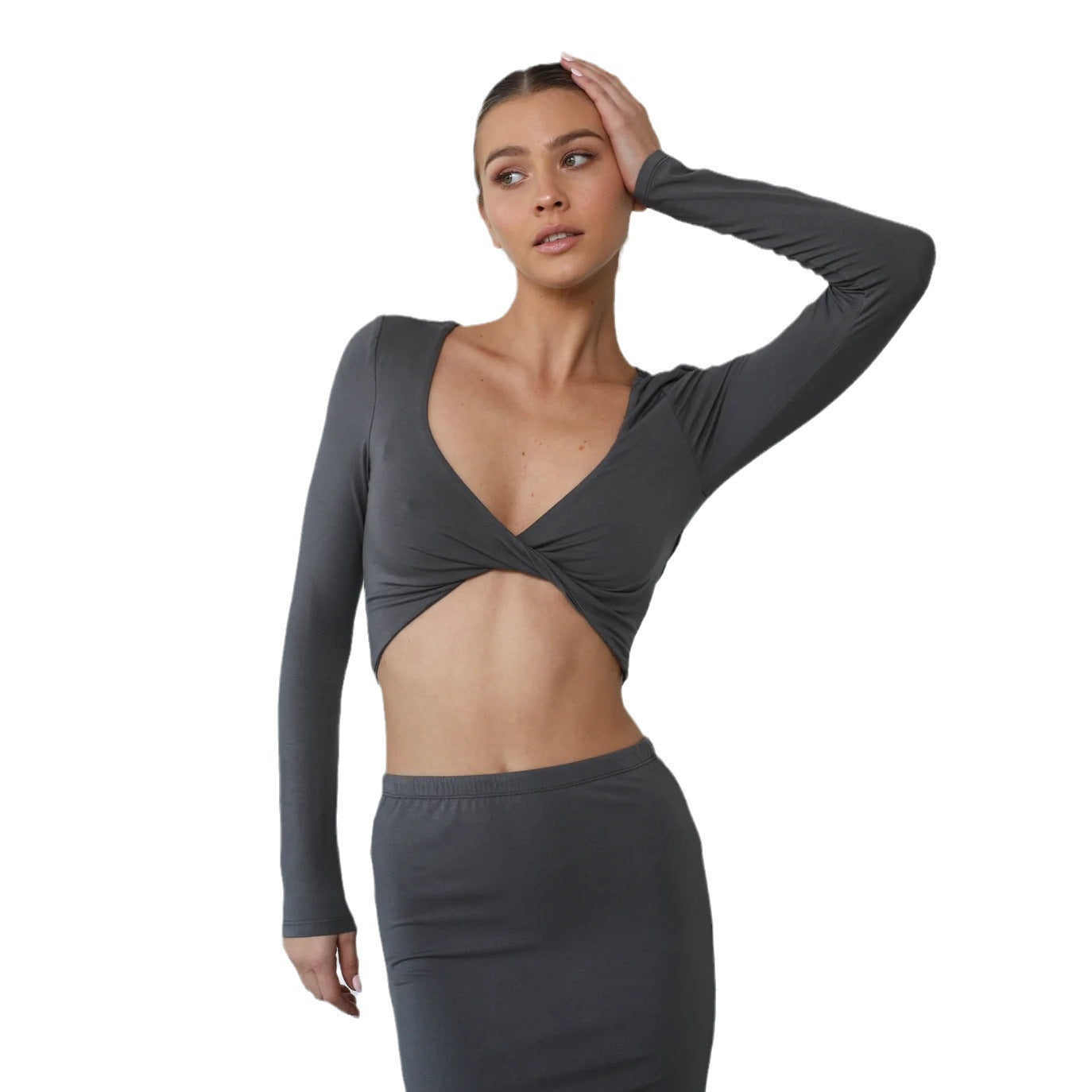 Damen Langes Kleid Sexy Hot Twisted Langarmanzüge