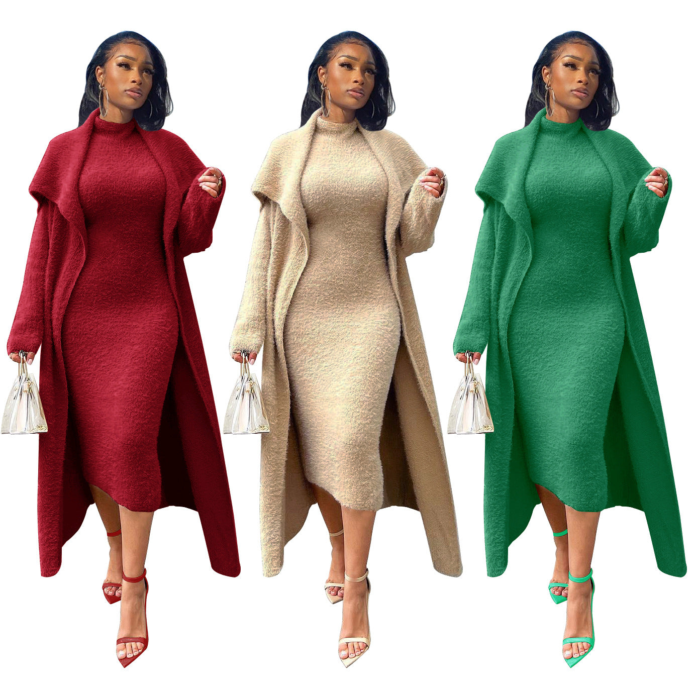 Double-sided Veet Belt Dress Loose Long Suits