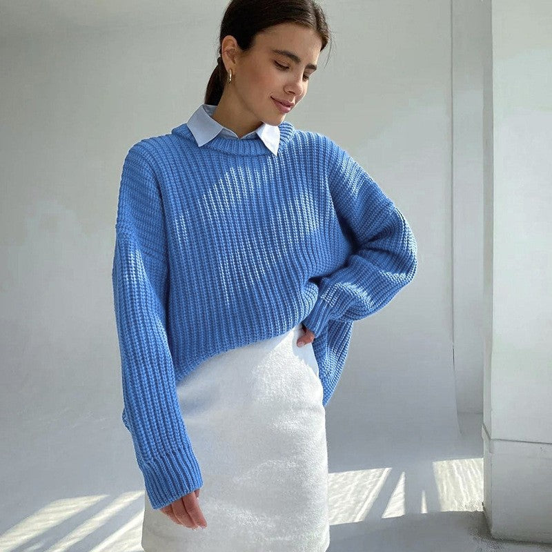 Solid Color Long Sleeve Idle Style Sweaters