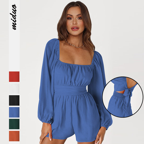 Women's Summer Backless Rope Lantern Long Sleeve Jumpsuits