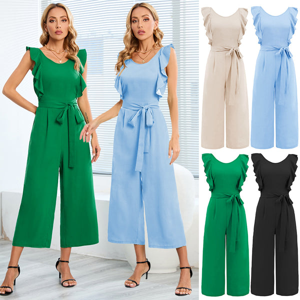 Women's Straight Slim Fit Temperament Leisure Lace-up Jumpsuits