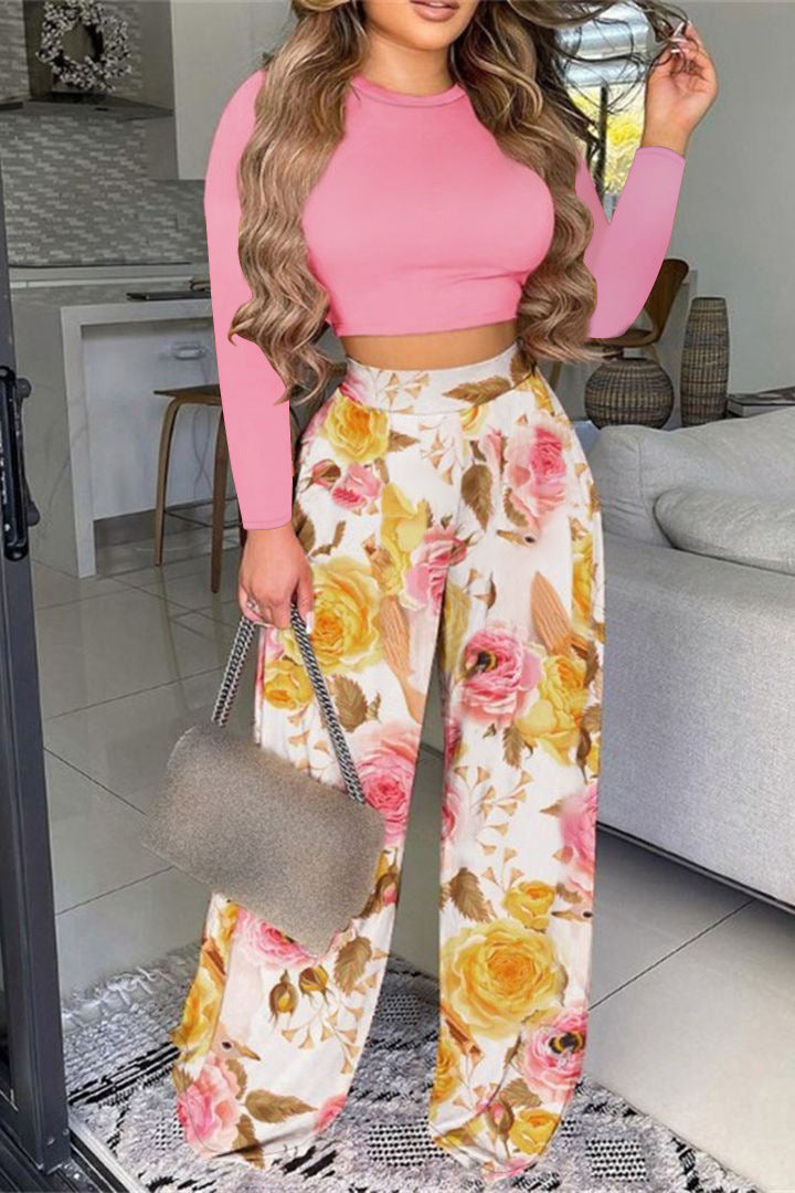 Women's Autumn Two-piece Printed Long-sleeved For Pants