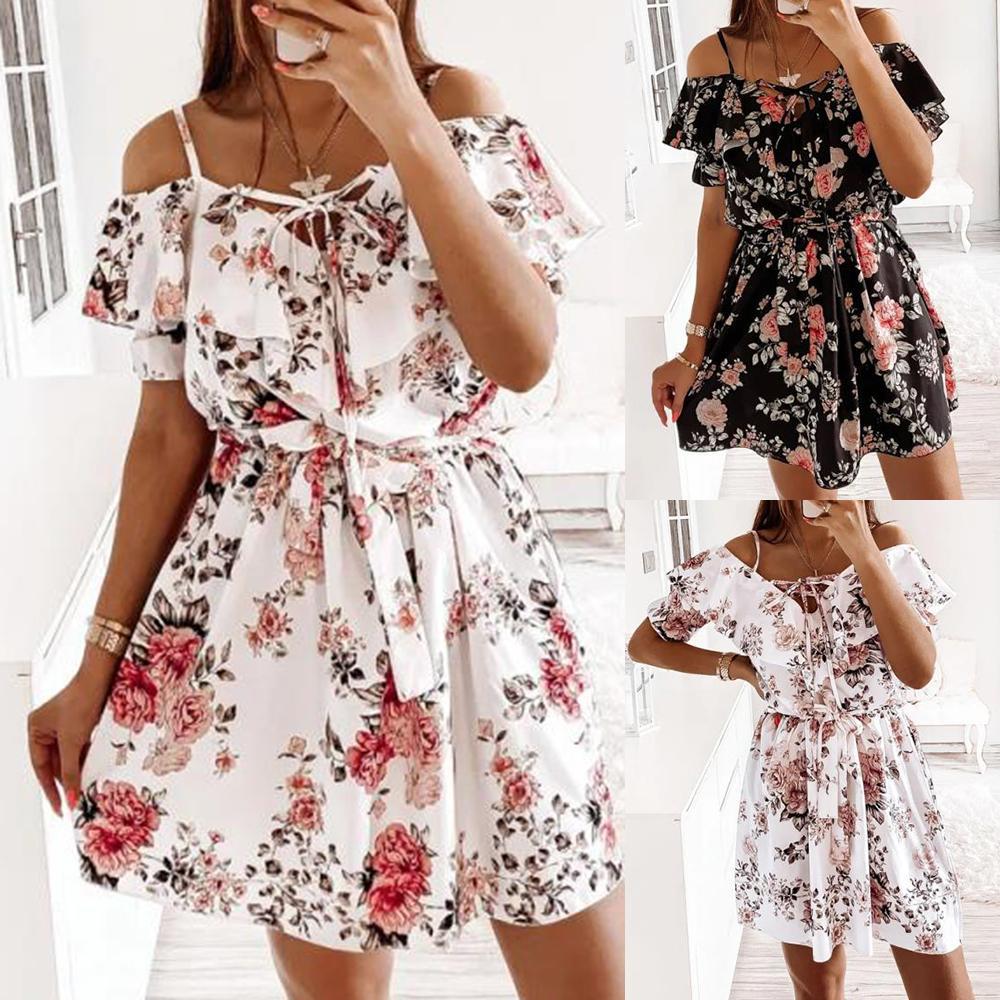 Summer Floral Print Ruffled Waist Dress Dresses