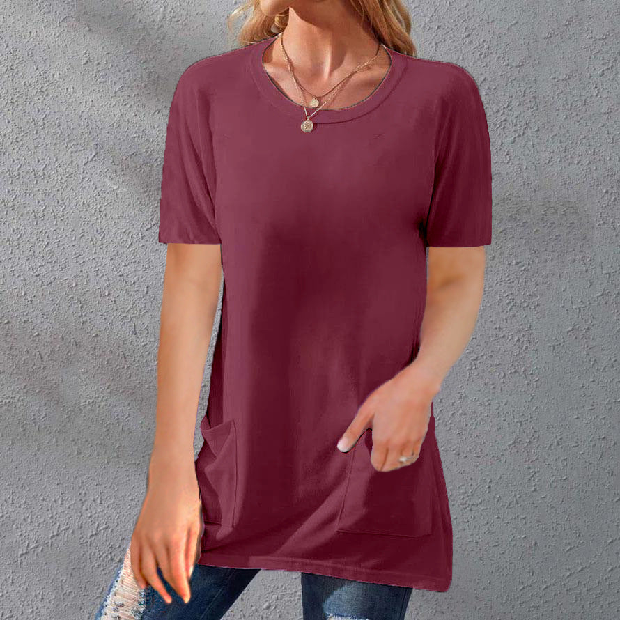 Women's Solid Color Sleeve Loose Round Neck Blouses