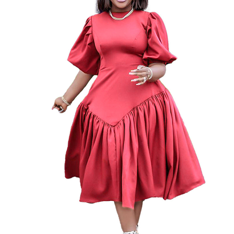 Women's Fashion Pleated African Puff Sleeve Dresses
