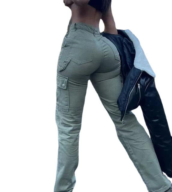 High Hip Waist Multi-pocket Workwear Fashion Stretch Street Trend Jeans