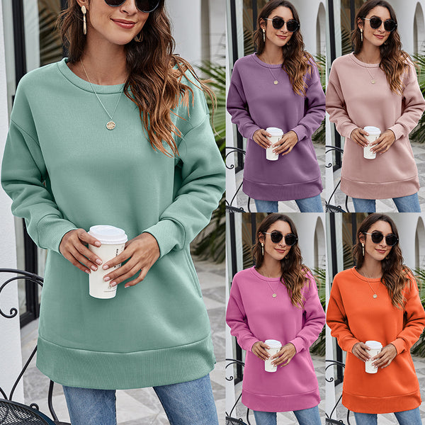 Women's Round Neck Pocket Mid-length Casual Loose Clothing