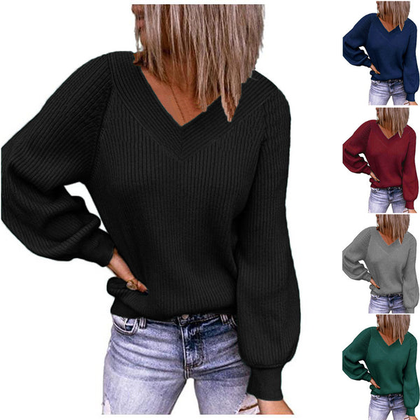 Women's Large Loose Solid Color Pullover Sweaters