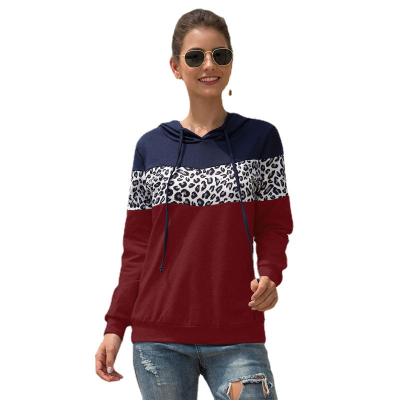 Women's Fashion Temperament Leopard Print Printing Drawstring Sweaters