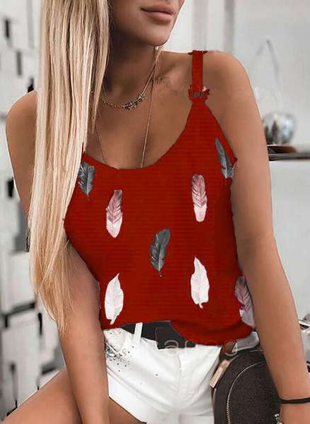 Women's Summer Round Neck Printed Camisole Blouses