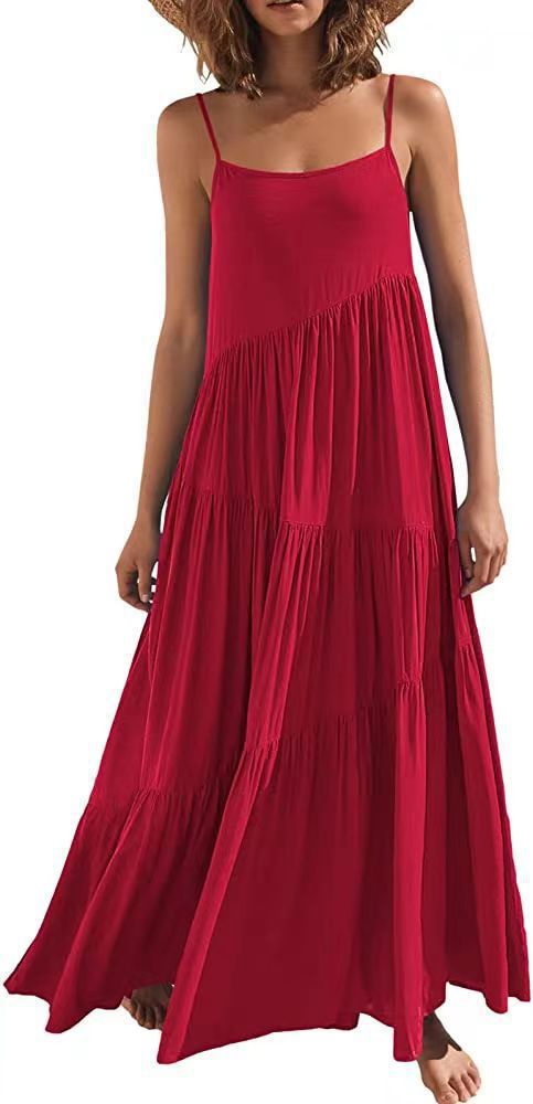 Women's Summer European Loose Solid Color Pleated Dresses