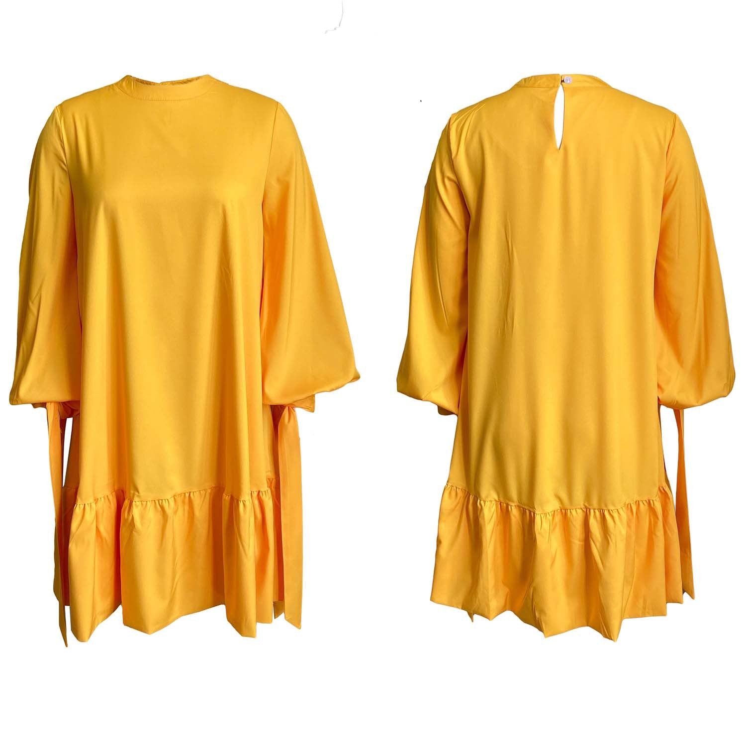 Autumn Loose Solid Color Puff Sleeve Plus Size