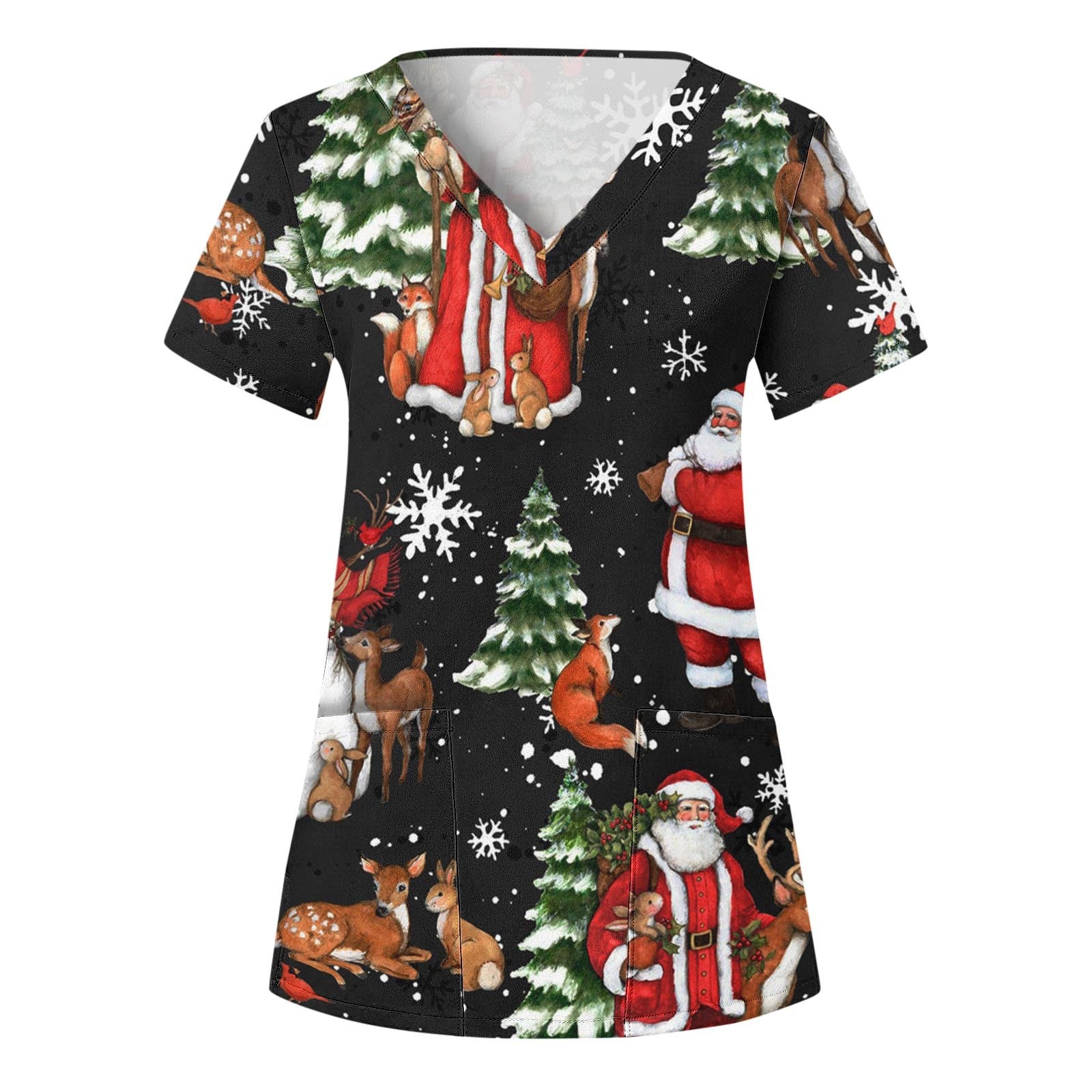 Women's Christmas V-neck Printed Sleeve T-shirt Blouses