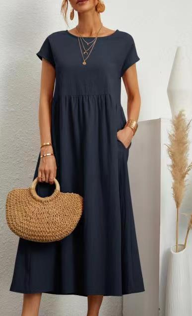 Solid Color Sleeveless Loose Linen Pocket Dresses