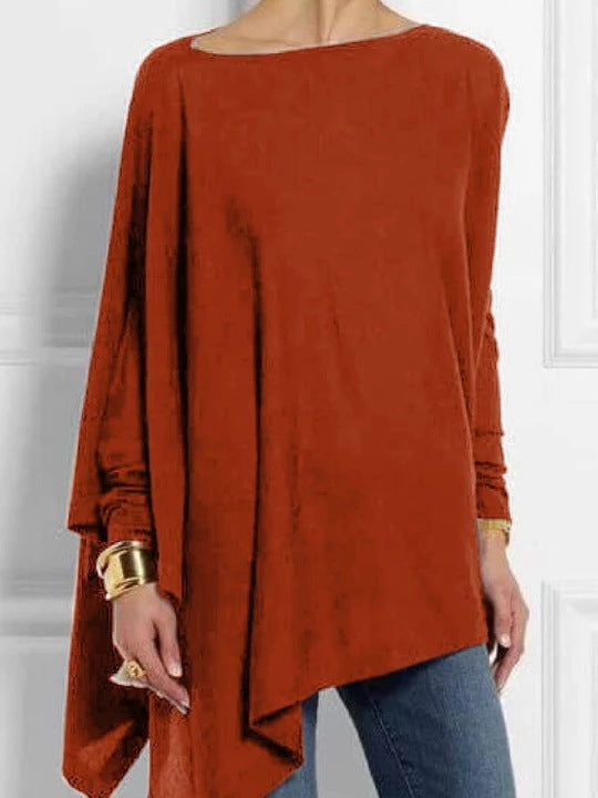 Sleeve Irregular Solid Color Pullover T-shirt Casual Tops
