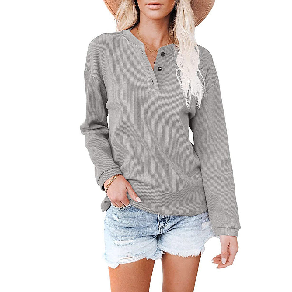 Women's Collar Solid Color Long-sleeved T-shirt Tops