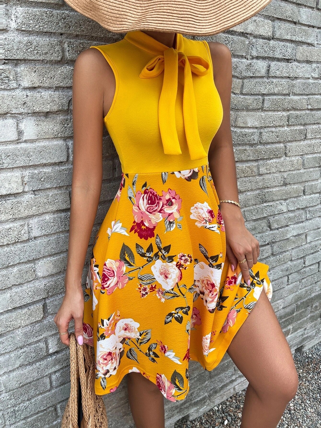 Women's Pretty Summer Printed Bow Tie Dresses