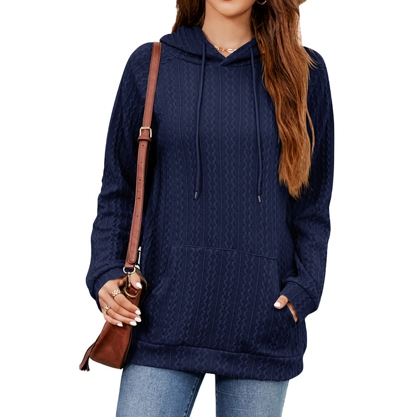 Damen-Pullover mit Kapuze, einfarbig, Kordelzug und Tasche