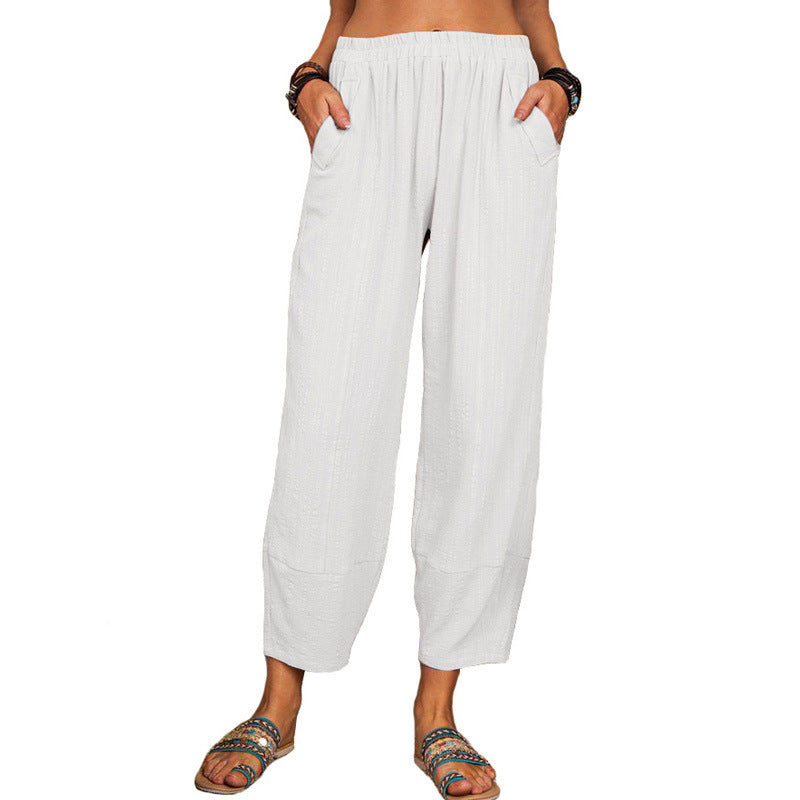 Women's Summer Solid Color Loose Linen Home Pants