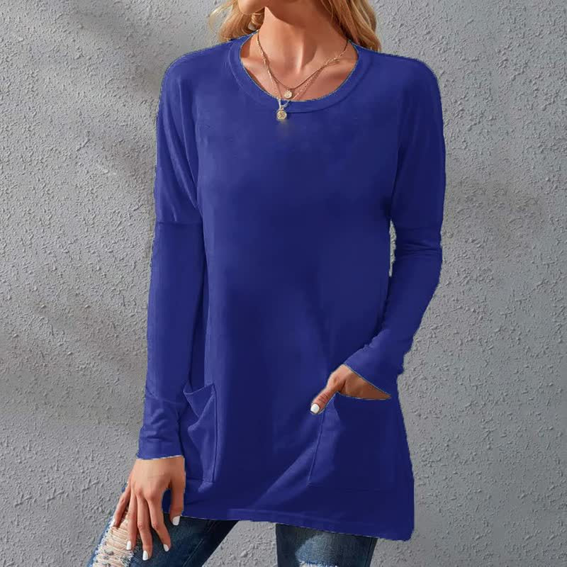 Women's Solid Color Sleeve Loose Round Neck Blouses