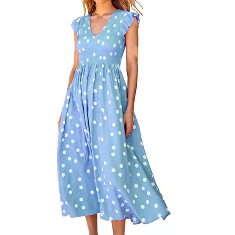 Women's Collar Tight Waist Large Polka Dot Dresses