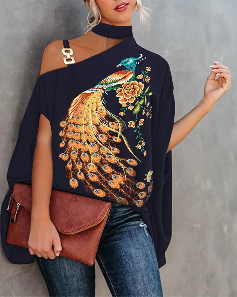 Women's Summer Halter Batwing Sleeve Printed Shirt Blouses