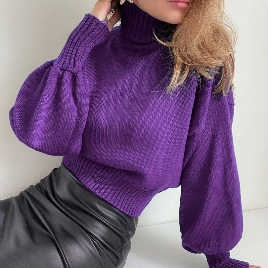 Women's Solid Color Puff Sleeve Turtleneck Fashion Sweaters