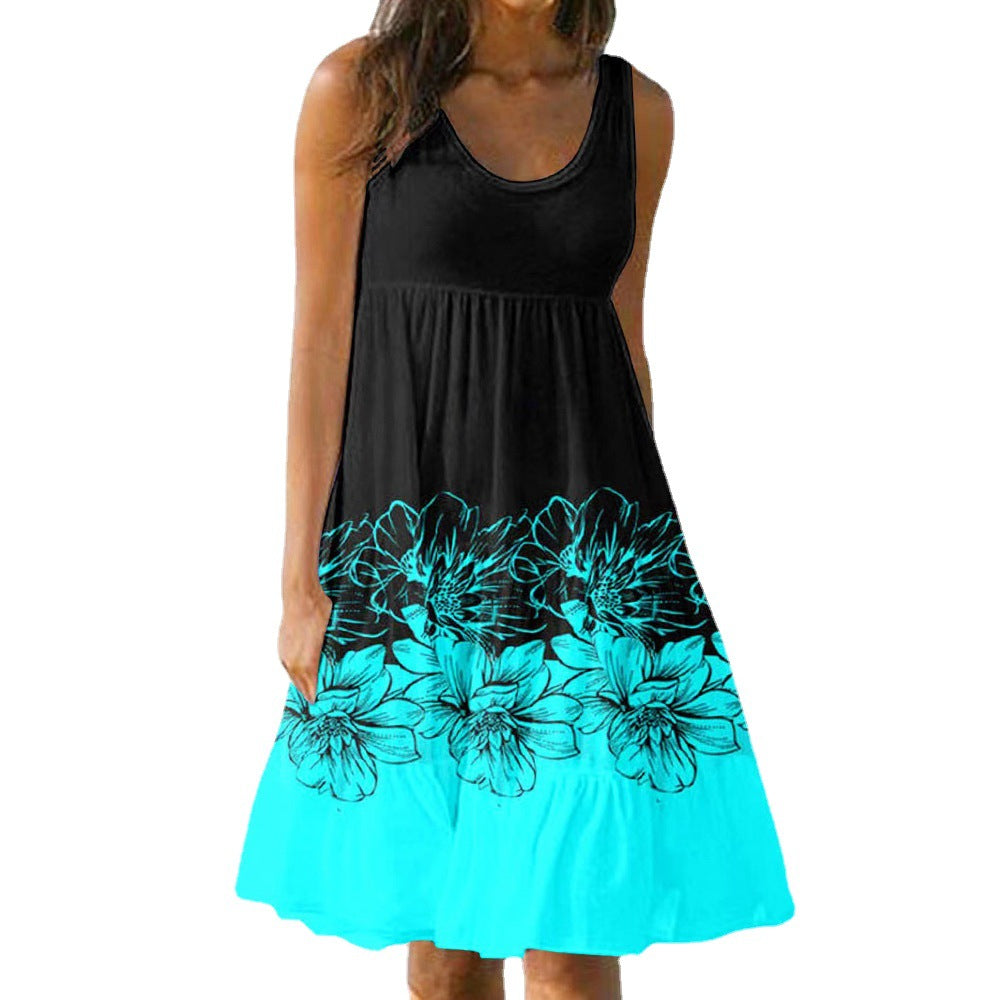 Women's Versatile Cool Summer Printed Pleated Dresses