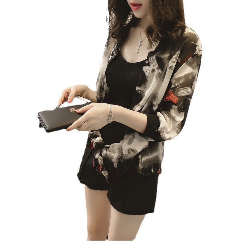 Women's Thin Summer Retro Printed 3/4 Sleeves Shirt Coats