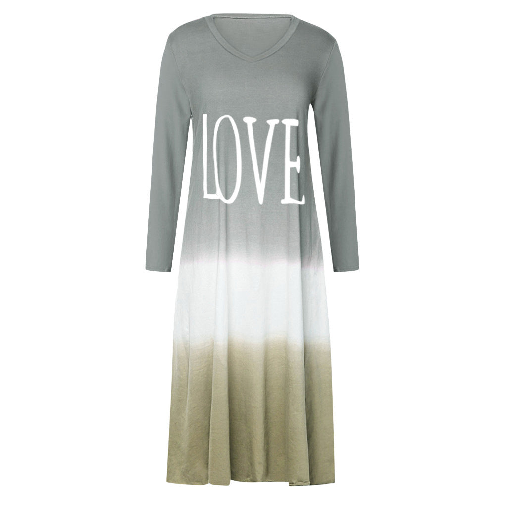 Women's Spring Loose Contrast Color Long Sleeves Dresses