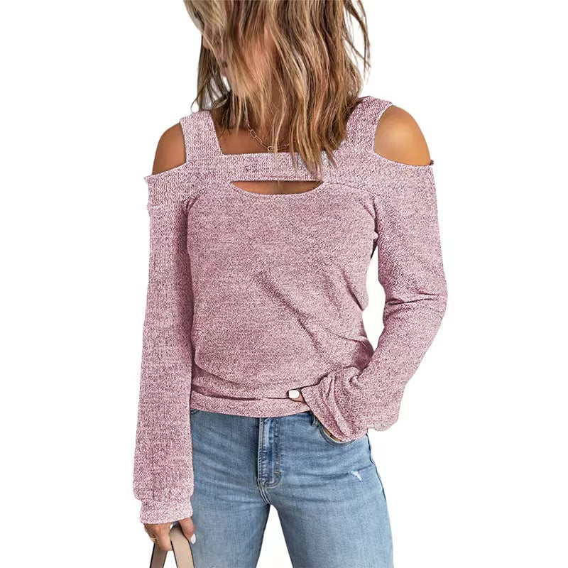 Women's Fashion Casual Solid Color Off-shoulder Loose Long Sleeve Blouses