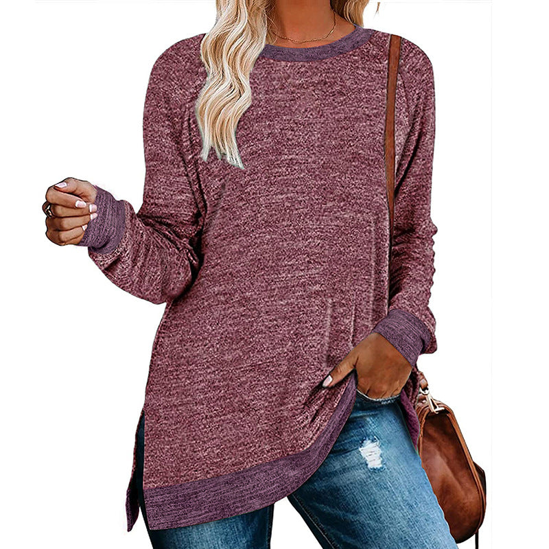 Women's Long Sleeve Round Neck Multicolor Loose Leisure Pullover Tops