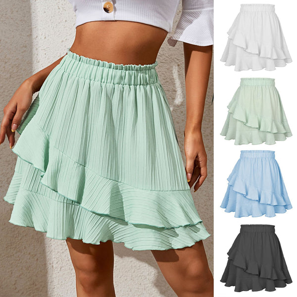 Women's Summer Ruffled High Waist Irregular Solid Skirts