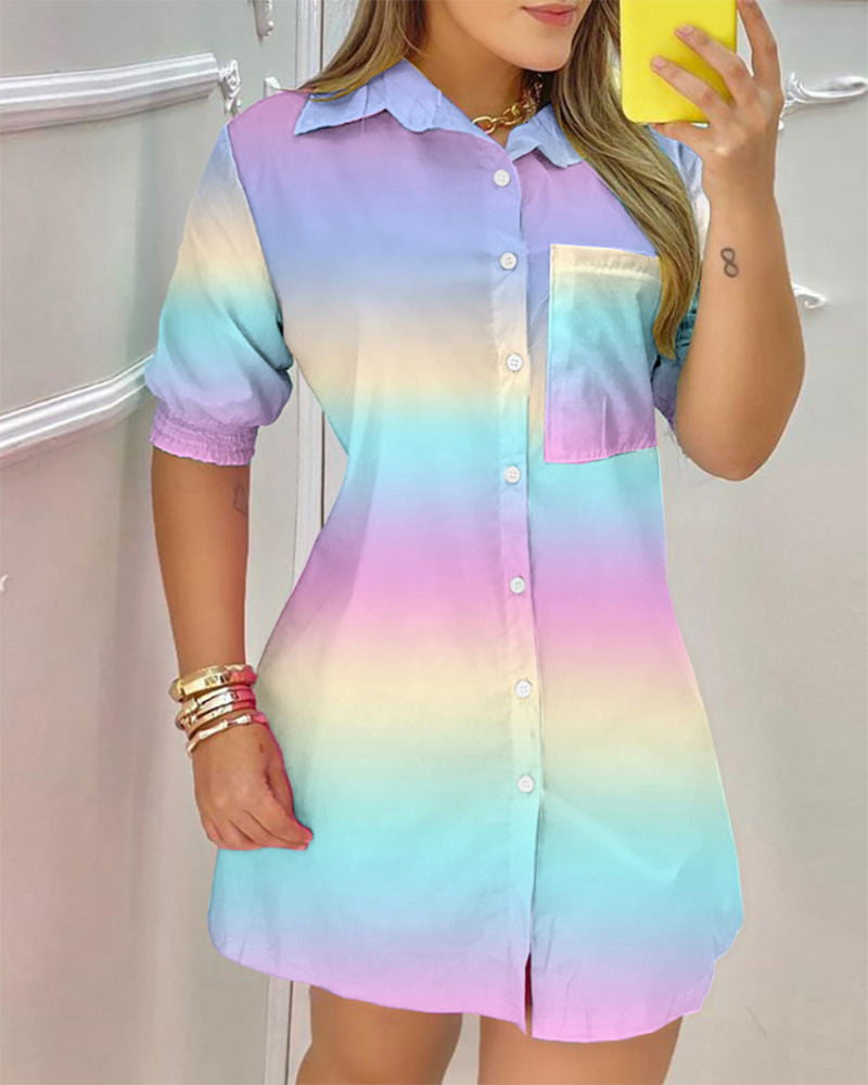 Women's Durable Tie-dyed Pocket Buttons Shirt Blouses