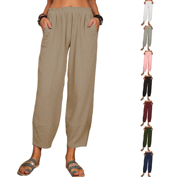 Women's Summer Solid Color Loose Linen Home Pants