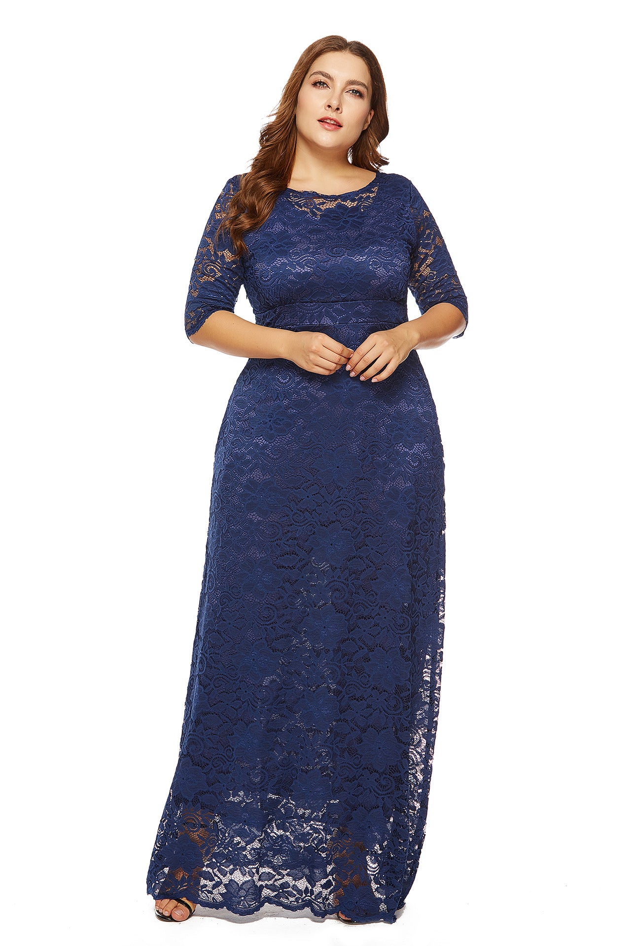 Women's Large Hollow Lace Pocket High Long Dresses