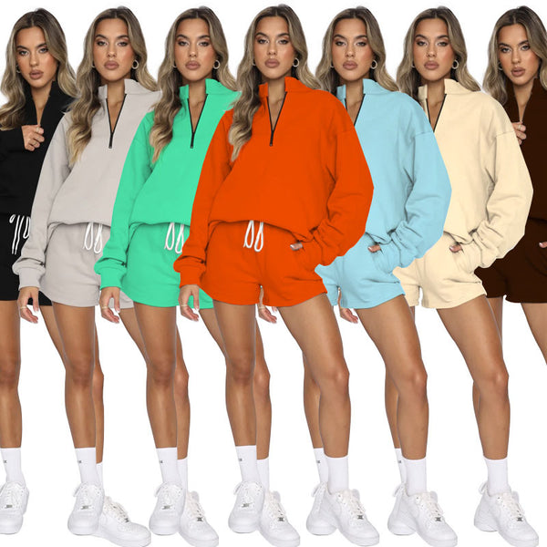 Women's Color Collar Zipper Pullover Long Sleeve Sweaters