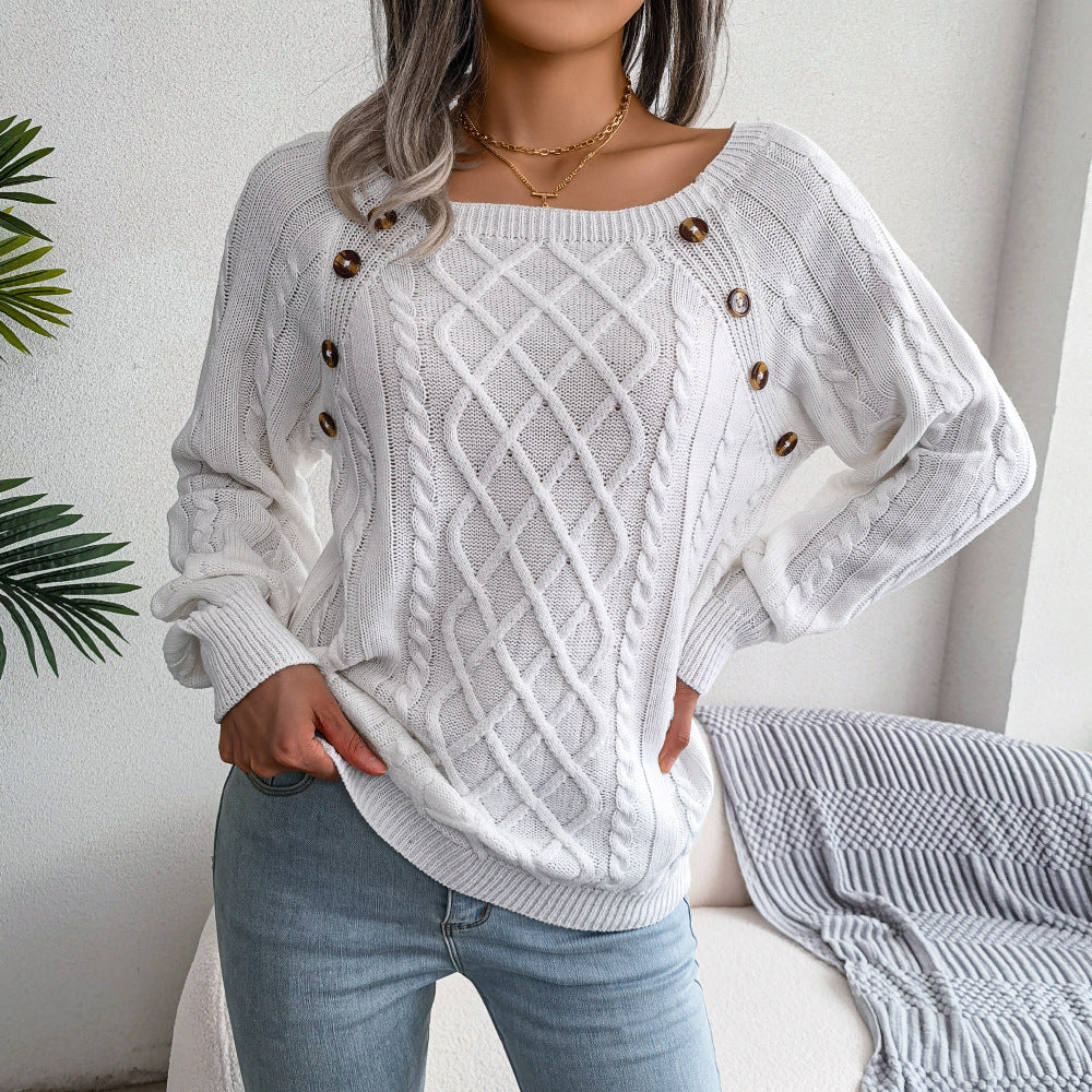 Women's Casual Square Collar Twist Knitted Pullover Sweaters