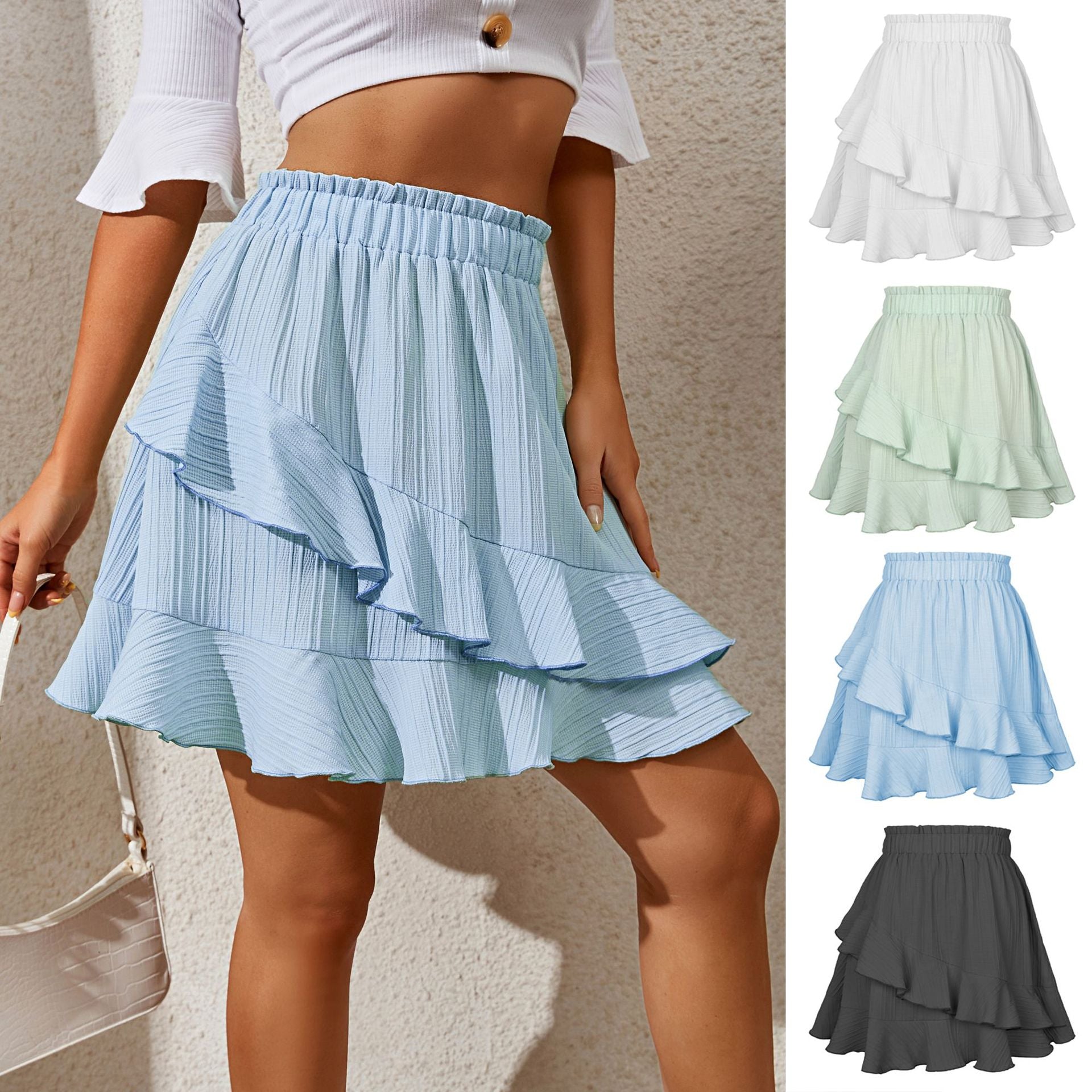 Women's Summer Ruffled High Waist Irregular Solid Skirts