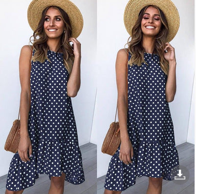 Summer Round Neck Sleeveless Polka-dot Loose-fitting Dresses