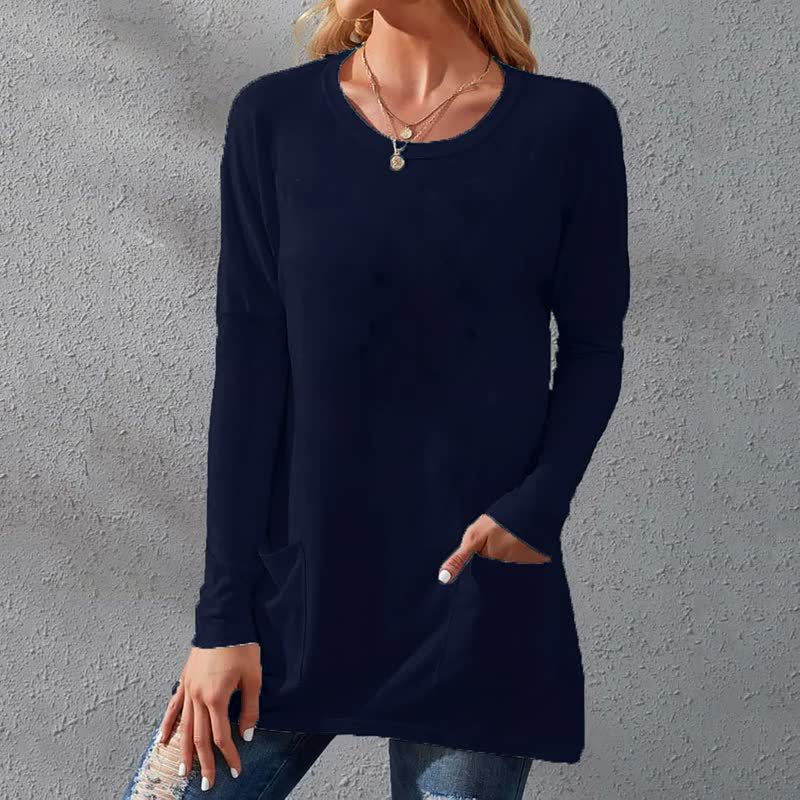 Women's Solid Color Sleeve Loose Round Neck Blouses