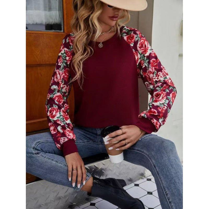 Women's Autumn Print Stitching Fashion Casual Sweatshirt Sweaters