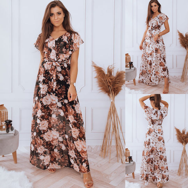 Summer Ruffle Sleeve Chiffon Printed Dress Dresses