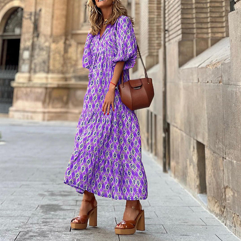 Vêtements de rue à manches bouffantes à collage géométrique pour femmes